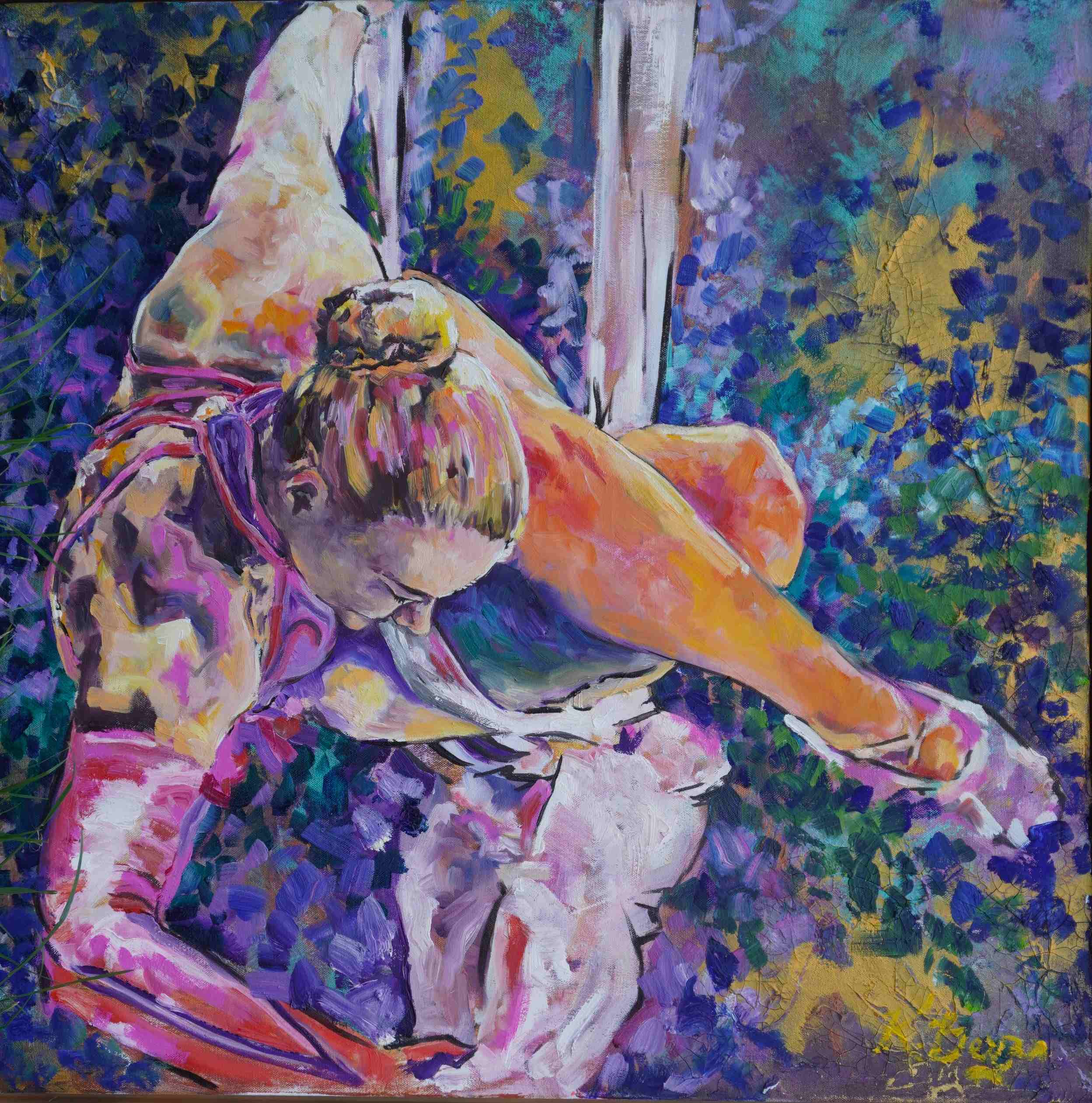 Hannah Silk Dancer Study 2, Acrylic, inks, oil on canvas.