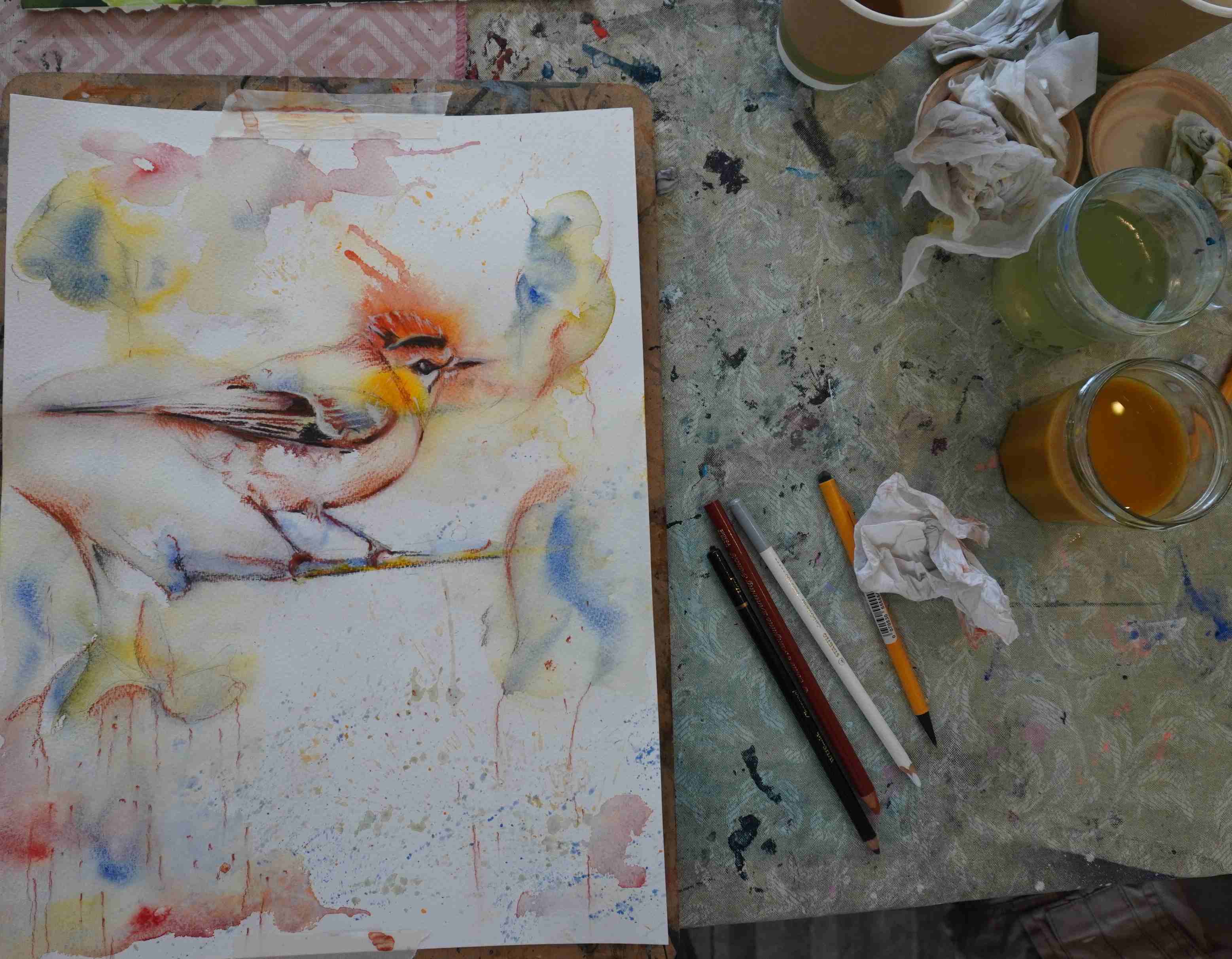 Students artwork from expressive Birds workshop at Anteros, norwich.