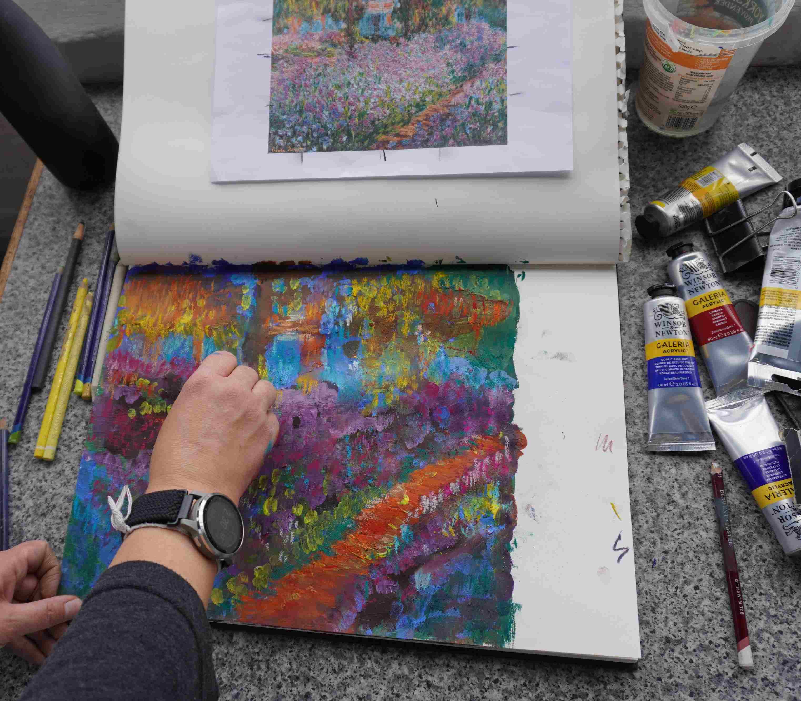 Studenst artwork from Mixed media - Acrylic and soft Pastel Impressionist workshop.